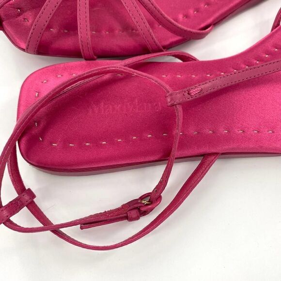 Max Mara Flora PV Pink Leather T-bar Sandals Size 37 - Picture 11 of 12